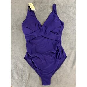 NWT! Maternity SummerSunshine Womens One Piece Swimsuit Purple Ruched Surplice